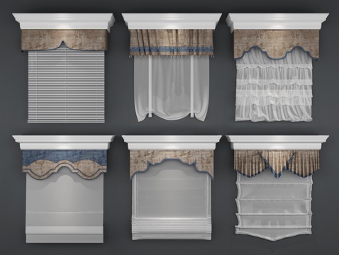  美式简约美式窗帘组合3d模型 