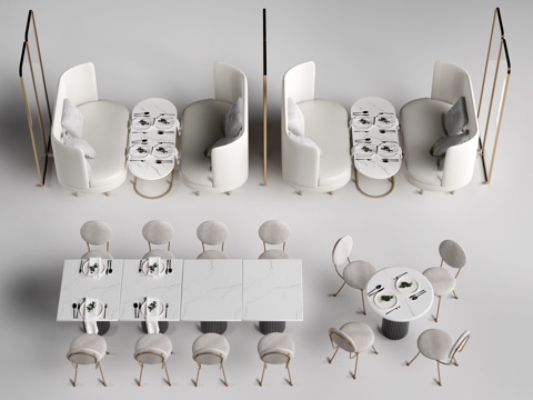 现代咖啡厅桌椅 甜品店桌椅 休闲沙发 餐饮桌椅su模型