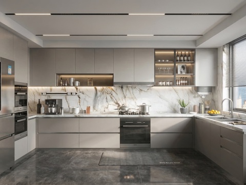 现代家居封闭厨房su模型