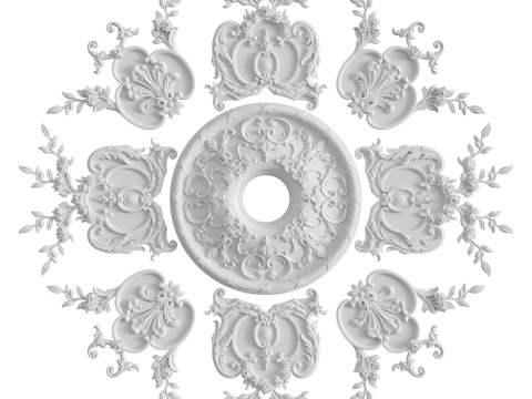  带灰泥装饰的玫瑰花饰 106号3d模型 