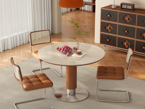  中古侘寂风餐厅 餐桌椅3d模型 