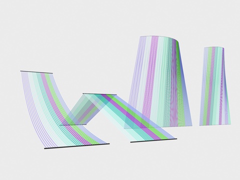 彩虹绳装置 艺术装置 彩虹装置 彩色线形 渐变线条 射线美陈su模型