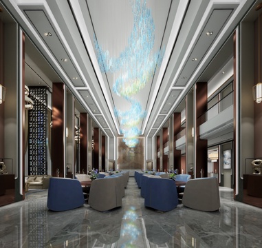  新中式公共空间3d模型 