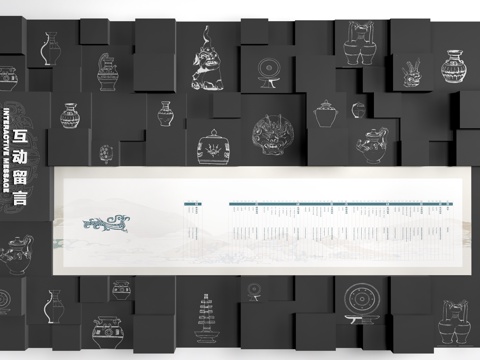 现代浮雕墙 凹凸背景墙 形象墙 展示墙su模型