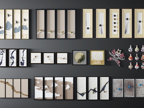  新中式装饰挂画挂件组合3d模型 