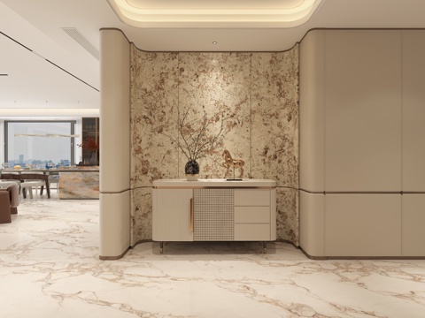  轻奢玄关 走廊过道 玄关柜 轻奢护墙板3d模型 