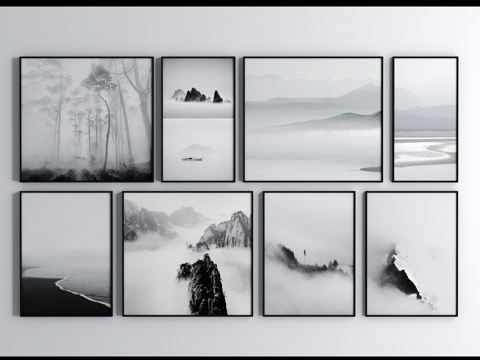  现代装饰画 黑白装饰画 画3d模型 