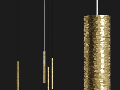 时尚黄铜管纹理吊灯3d模型 