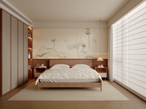  新中式卧室3d模型 