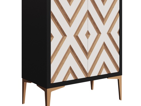  OM菱形纹双门设计款三抽屉柜3d模型 