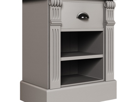  OM经典风格带抽屉与层架床头柜3d模型 