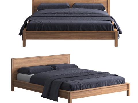  实心柚木女王床3d模型 