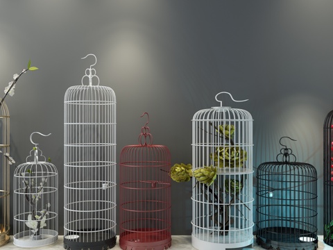  新中式鸟笼 装饰花3d模型 
