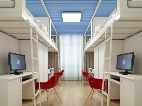  现代简约宿舍四人间3d模型 