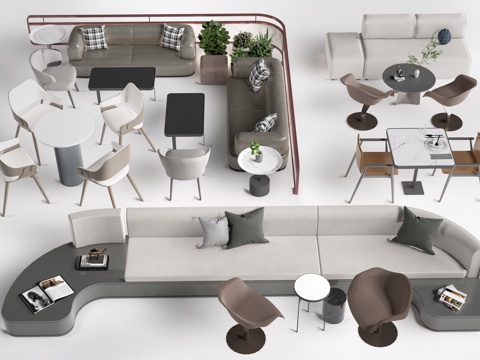 现代咖啡厅桌椅 甜品店桌椅 休闲沙发 餐饮桌椅su模型