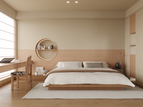  日式卧室 双人床3d模型 