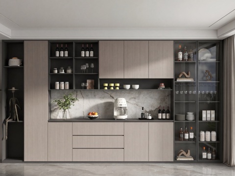  现代酒柜餐边柜su模型 