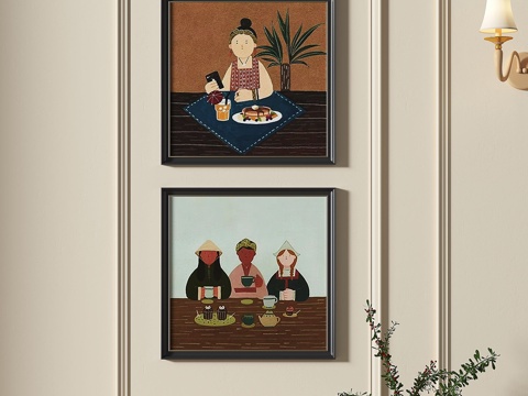  法式，中古，复古，奶油风，组合画3d模型 