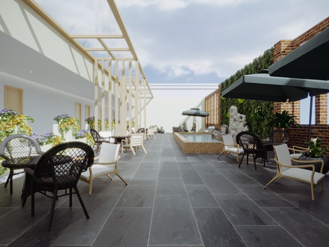  现代休闲室外露天阳台 桌椅3d模型 