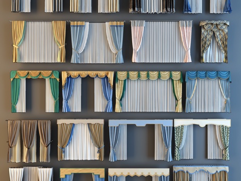  现代欧式中式窗帘组合3d模型 