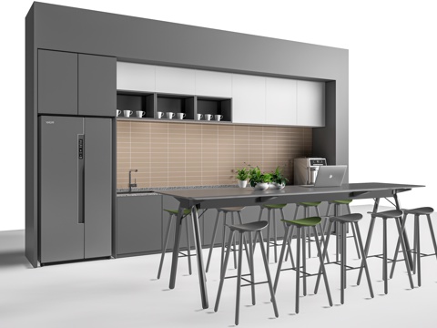 现代茶水间吧台 茶水间桌椅 水吧台su模型