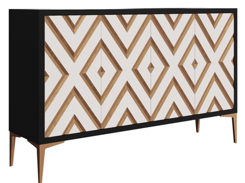  OM菱形纹四门设计款三抽屉柜3d模型 