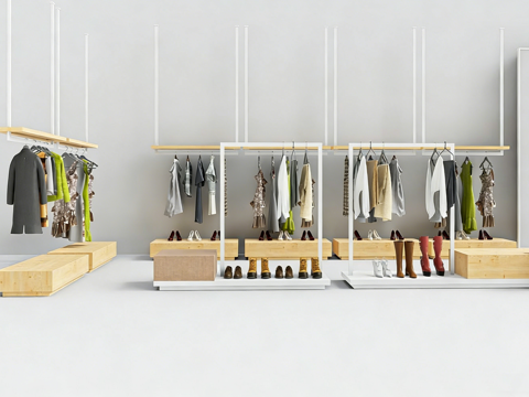 ​ 现代简约服装店 买手店 展示架陈列台 服装鞋子 ​ 木质su模型