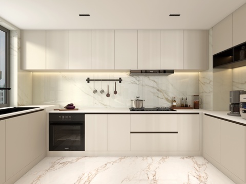  轻奢U型厨房 厨房小电器3d模型 