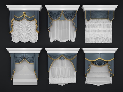  欧式窗帘组合3d模型 