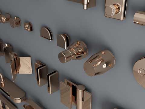  新中式五金件玻璃门夹拉手3d模型3d模型 