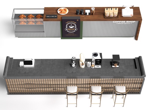 现代咖啡吧台收银台 操作台 服务台su模型