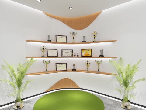  现代奖杯荣誉证书文化墙3d模型 