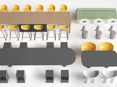 现代茶水间桌椅 公司休息区桌椅 吧台桌椅 休闲桌椅su模型