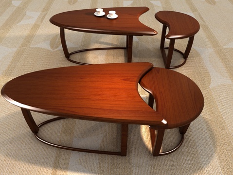  现代实木茶几组合3d模型 