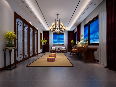  中式禅室 中式佛堂3d模型 