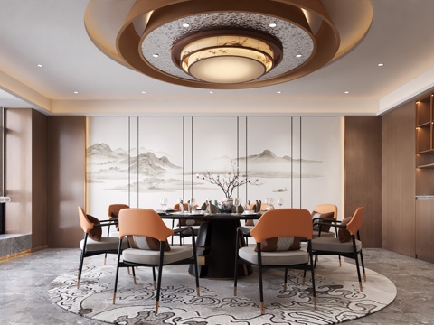  中式餐厅 中式包间3d模型 