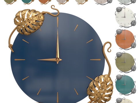  壁钟 龟背竹色彩款3d模型 