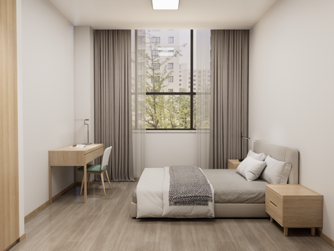 现代简约单人宿舍su模型