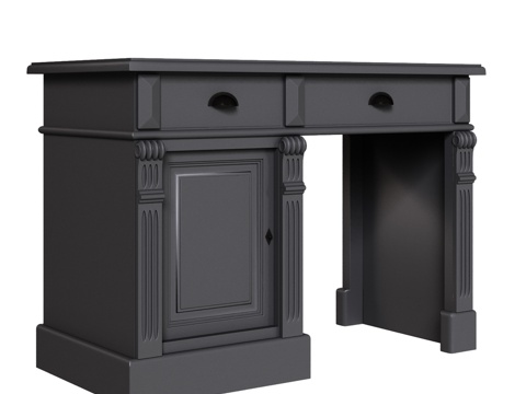  经典风格OM书桌，右侧带柜3d模型 