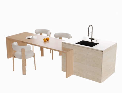 现代岛台餐桌椅su模型