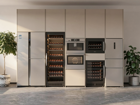 嵌入式恒温酒柜_冰箱_烤箱_咖啡机_餐边柜su模型