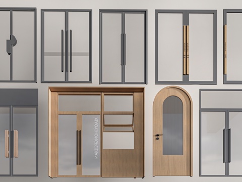 现代店铺玻璃门 咖啡厅门 奶茶店玻璃门 玻璃双开门su模型