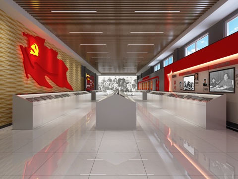  现代展厅党史展 红色展 党徽 爱国教育展3d模型 