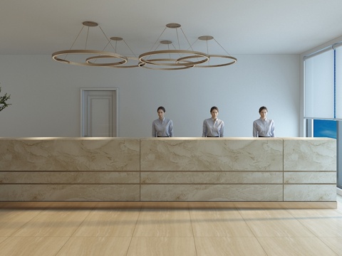  现代简约理石前台 接待 金属吊灯3d模型 