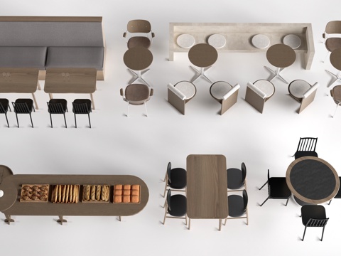 现代咖啡厅桌椅 甜品店桌椅 休闲沙发 餐饮桌椅su模型