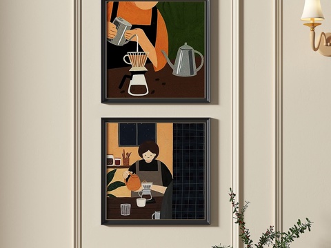  法式，中古，复古，奶油风，组合画3d模型 