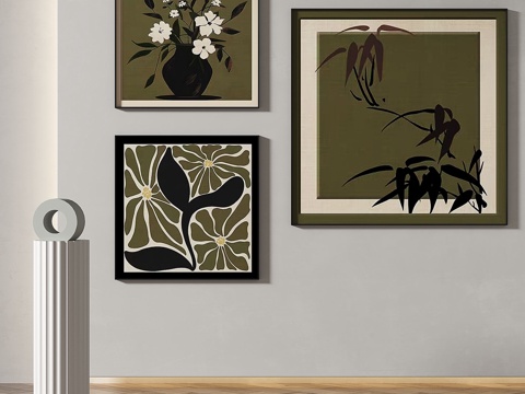  现代，中古，简约，组合画3d模型 