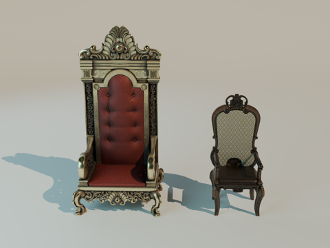 中世纪椅子 欧式椅子 木椅 餐椅 王位椅子su模型