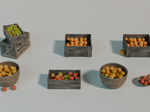 中世纪水果摊位 木箱 筐子 摊位 水果su模型