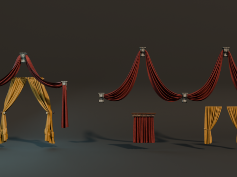 中世纪窗帘 复古窗帘 欧式窗帘su模型